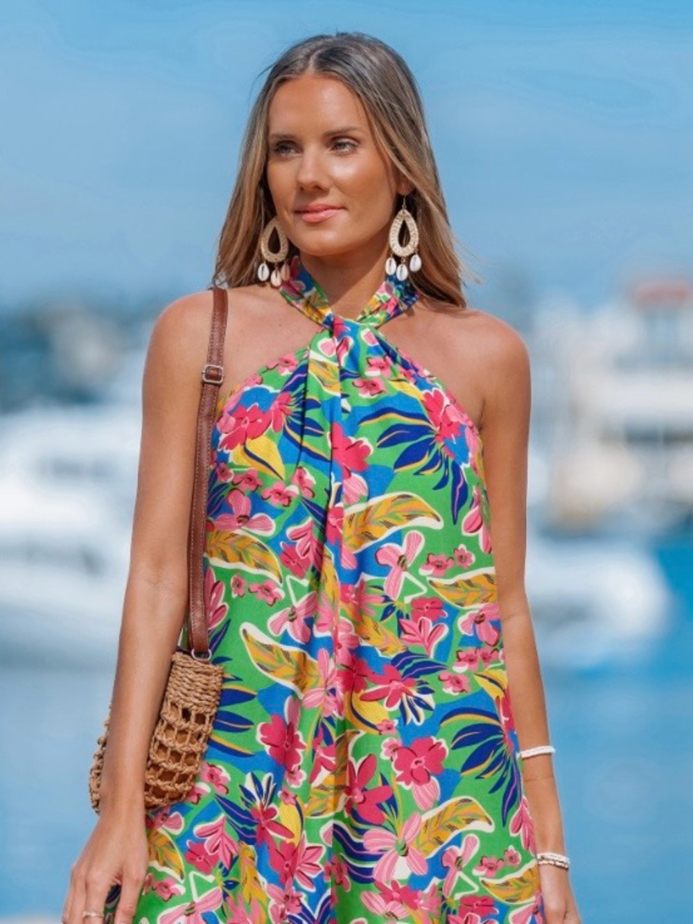 Cupshe Green Multicolor Floral Halter Mini Dress